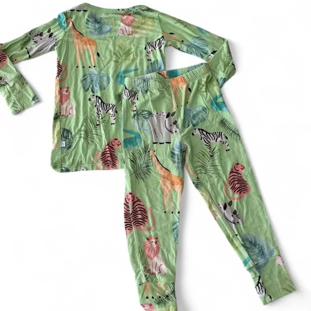 Posh Peanut Bamboo Two Piece Pajama Set in Safari Animals - Size 2T Unisex Kids